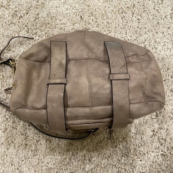 She + Lo Next Chapter Satchel Crossbody Beige Metallic Leather Studs w/ Strap - Picture 9 of 9